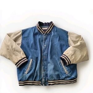 Vintage Foxrun Varsity Bomber Jacket Denim Puffer Coat Fox Run 90s Jean XL Cotto